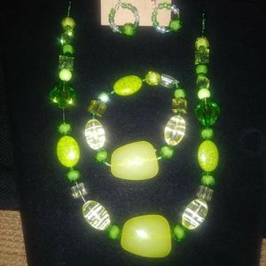 Green stone necklace earring and bracelet set